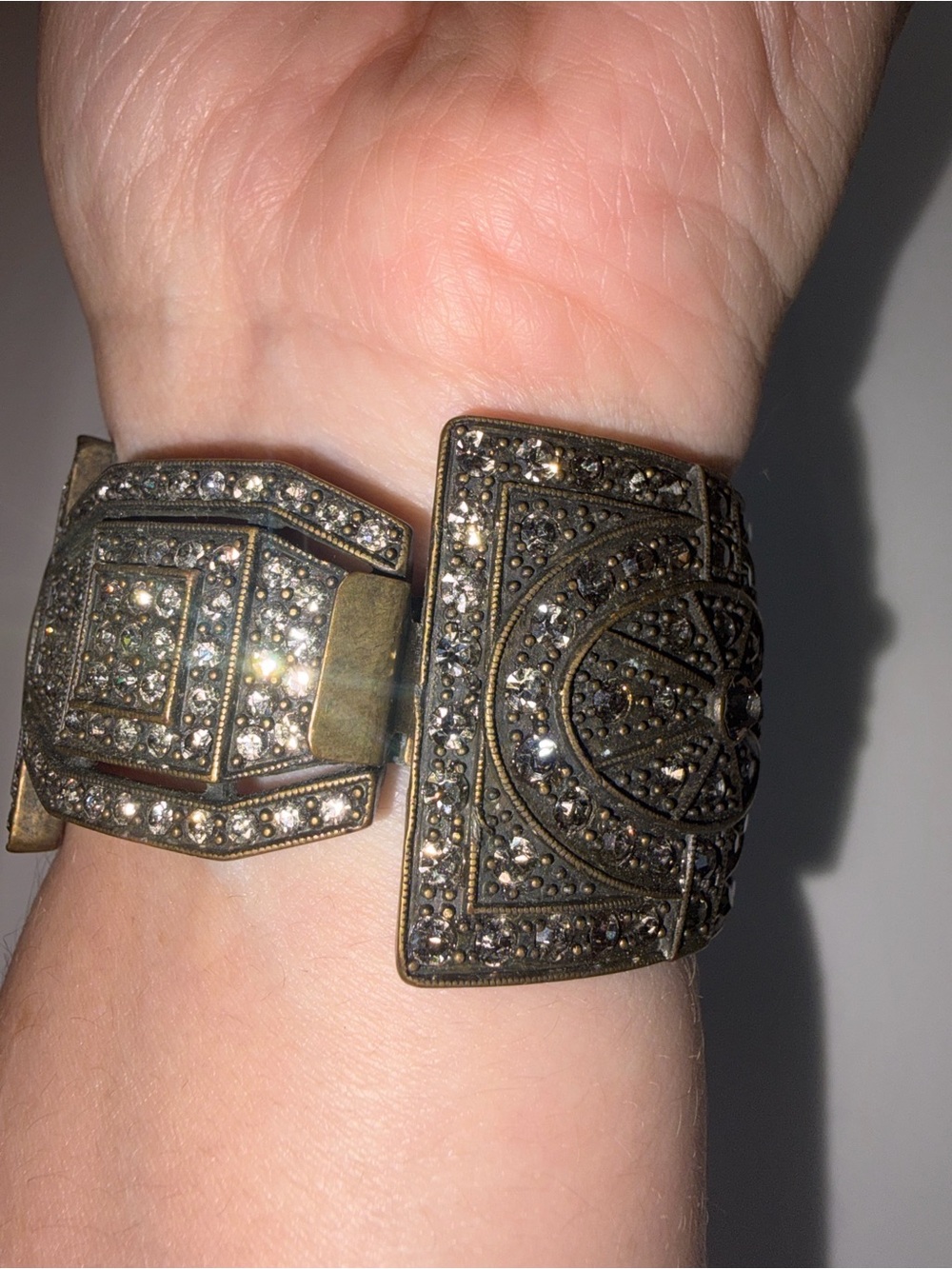 Vintage Y2K UTC China Art Deco Rhinestone Wide Panel Bracelet 110g